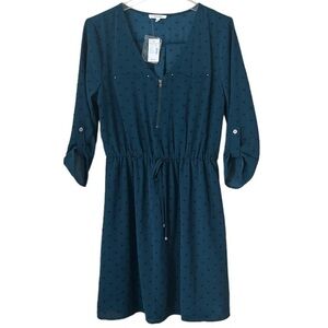 NWT Maurices Green Dress Black Stars Zipper Front Elastic Waist Lined Size M